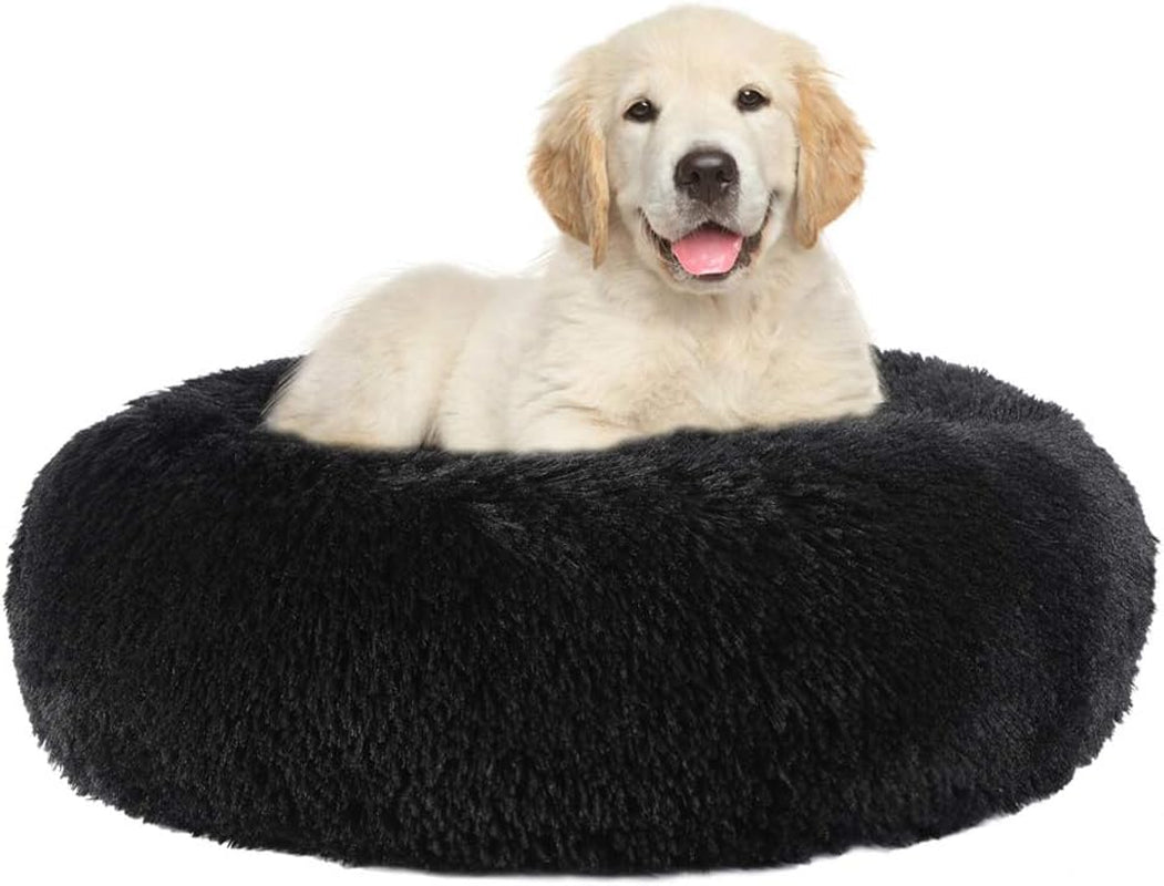 Pet Cat Bed Dog Bed, 5 Sizes for Small Medium Large Pet Cats Dogs, round Donut Cat Beds for Indoor Cats, Anti-Slip Marshmallow Dog Beds, Multiple Colors (60Cm-23.6‘’, Black)