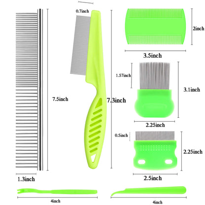 7 Pcs Pet Flea Lice Comb Dog Grooming Comb Stainless Steel Tick Combs Lice Remover Brush for Dog Cat