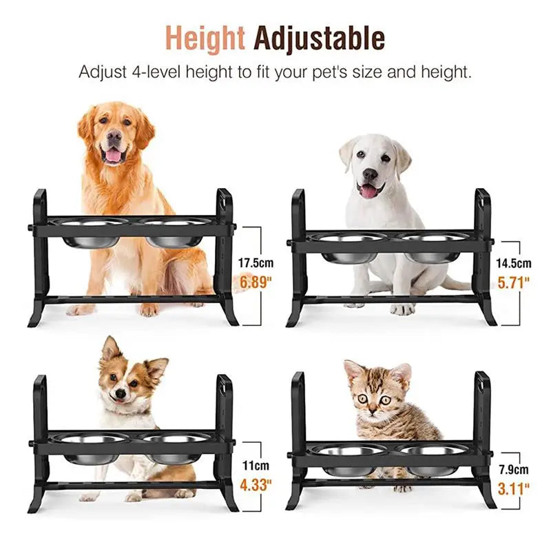Adjustable Height Pet Feeding Dish Stainless Steel Pet Feeding Rack Strong Durable Elevated Dog Bowls Dog Accessories Mascotas
