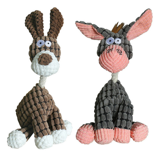 Fun Pet Toy Donkey Shape Corduroy Chew Toy for Dogs Puppy Squeaker Squeaky Plush Bone Molar Dog Toy Pet Training Dog Accessories