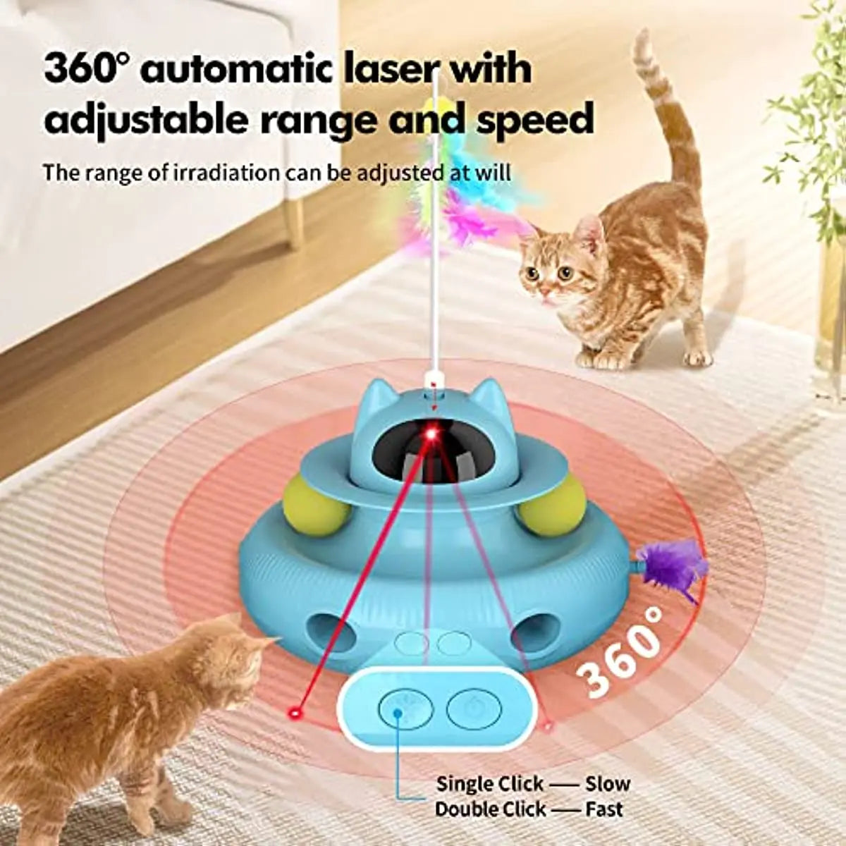 Cat Toys Interactive, Cat Light Toy and Cat Feather Toys 4 in 1, Recharge Cat Exercise Toys for Indoor Cats Automatic