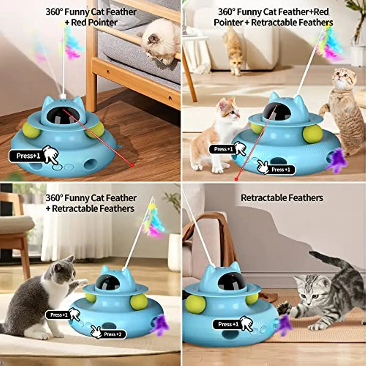 Cat Toys Interactive, Cat Light Toy and Cat Feather Toys 4 in 1, Recharge Cat Exercise Toys for Indoor Cats Automatic