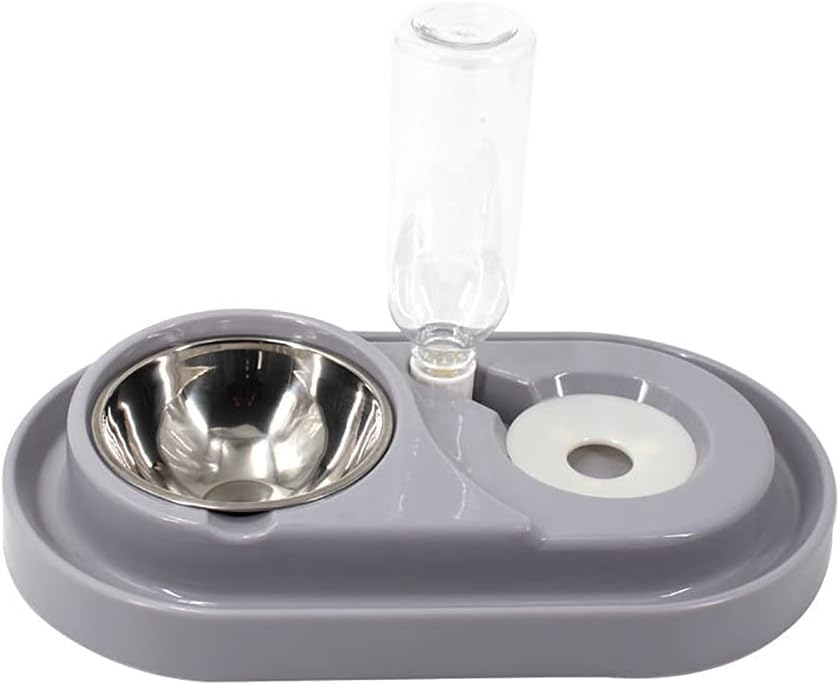 Pet Feeder, Stainless Steel Double Dog Cat Bowls with Automatic Water Dispenser, for Small and Medium Pets, 500Ml, Pink/Blue/Grey