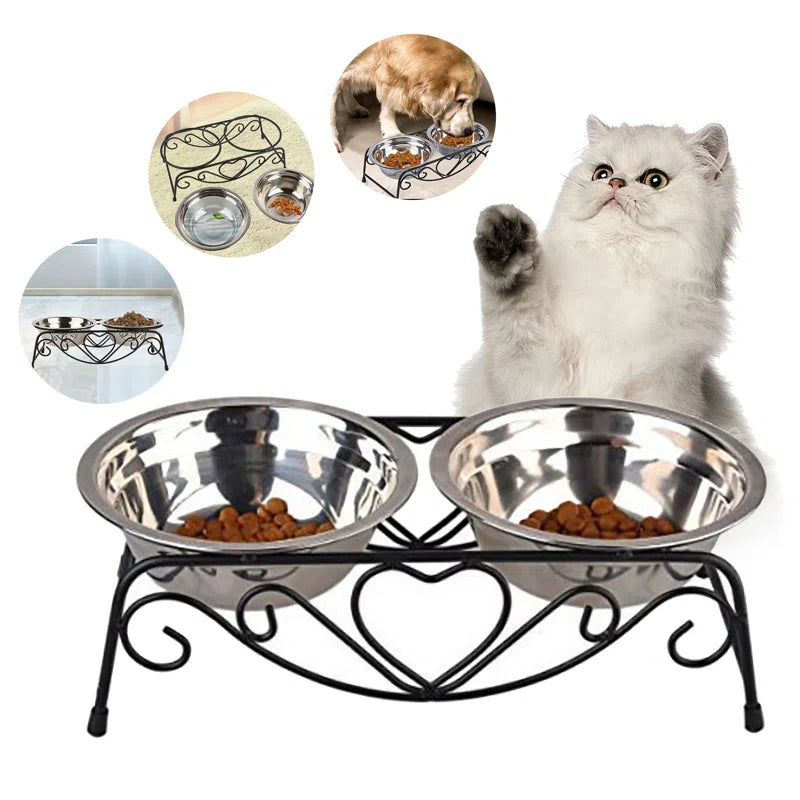 Double Stainless Steel Pet Dog Cat Food Feeding Bowl
