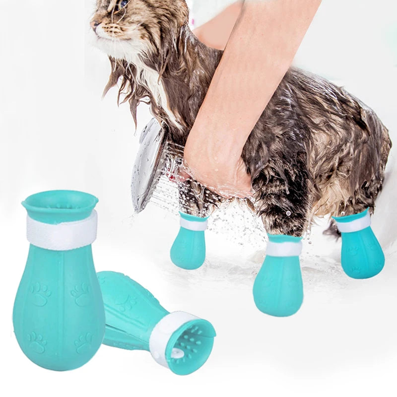 Cat Claw Protector Bath Anti-Scratch Cat Shoes for Cat Adjustable Pet Bath Wash Boots Cat Paw Nail Cover Pet Grooming Supplies