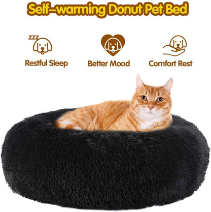 Pet Cat Bed Dog Bed, 5 Sizes for Small Medium Large Pet Cats Dogs, round Donut Cat Beds for Indoor Cats, Anti-Slip Marshmallow Dog Beds, Multiple Colors (60Cm-23.6‘’, Black)