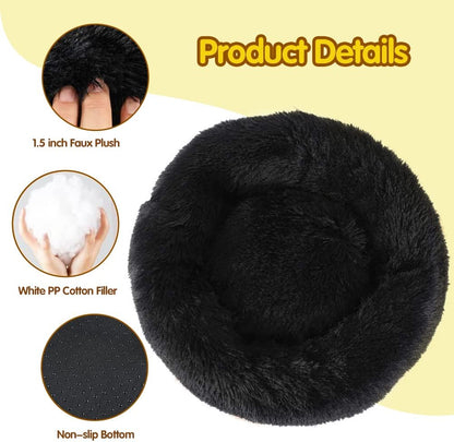 Pet Cat Bed Dog Bed, 5 Sizes for Small Medium Large Pet Cats Dogs, round Donut Cat Beds for Indoor Cats, Anti-Slip Marshmallow Dog Beds, Multiple Colors (60Cm-23.6‘’, Black)