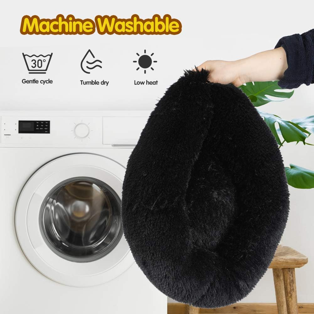 Pet Cat Bed Dog Bed, 5 Sizes for Small Medium Large Pet Cats Dogs, round Donut Cat Beds for Indoor Cats, Anti-Slip Marshmallow Dog Beds, Multiple Colors (60Cm-23.6‘’, Black)