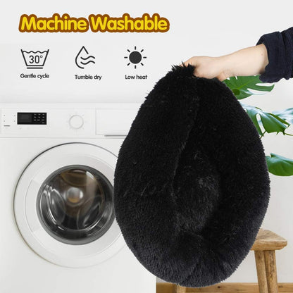 Pet Cat Bed Dog Bed, 5 Sizes for Small Medium Large Pet Cats Dogs, round Donut Cat Beds for Indoor Cats, Anti-Slip Marshmallow Dog Beds, Multiple Colors (60Cm-23.6‘’, Black)