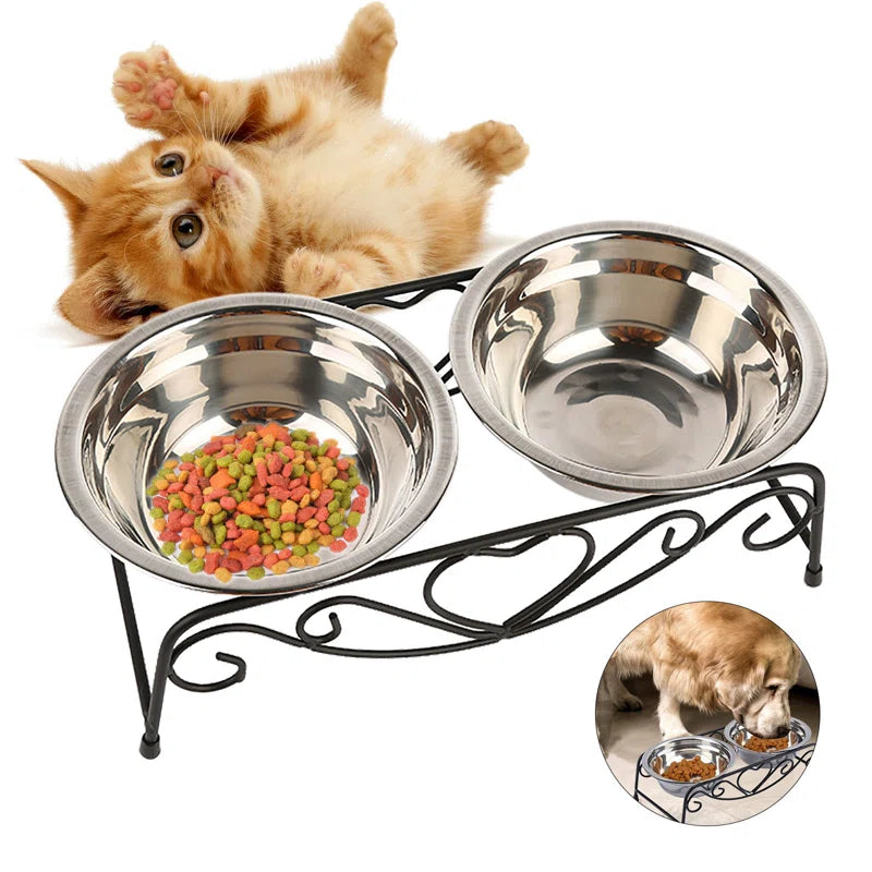 Double Stainless Steel Pet Dog Cat Food Feeding Bowl