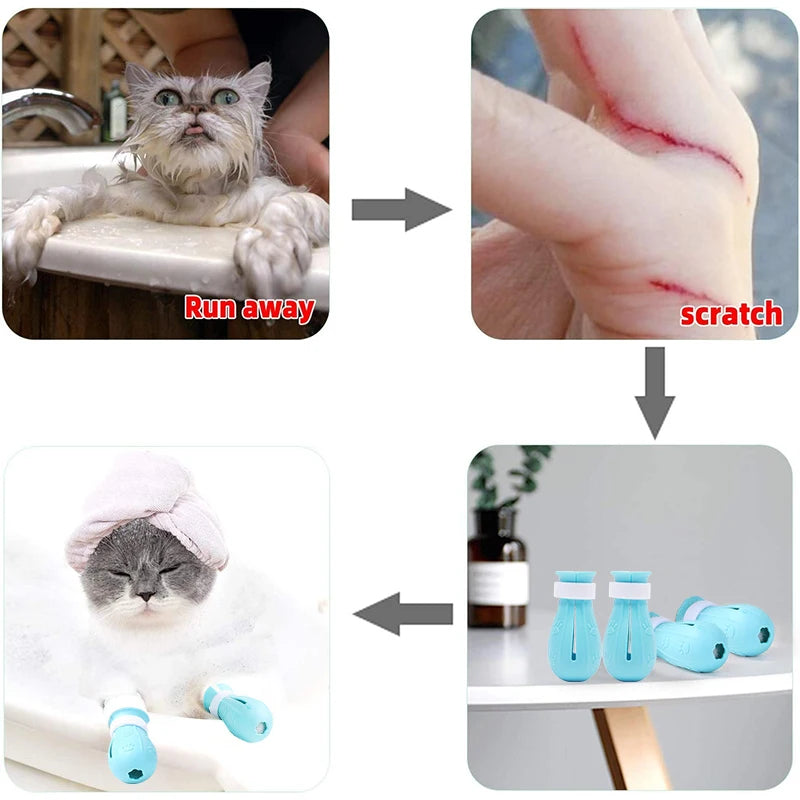 Cat Claw Protector Bath Anti-Scratch Cat Shoes for Cat Adjustable Pet Bath Wash Boots Cat Paw Nail Cover Pet Grooming Supplies