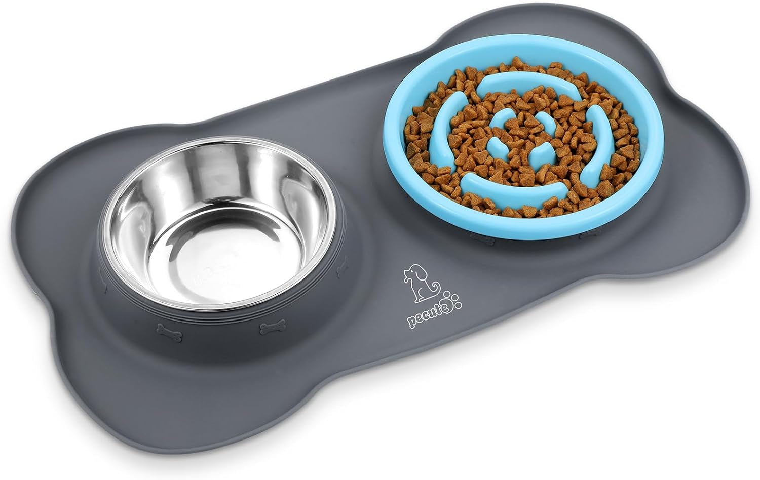 Slow Feeder Dog Bowls to Slow down Eating, Dog Bowl Slow Feeder with No-Spill Non-Skid Silicone Mat, Food-Grade Safe Dog Food Bowls Slow Feeder, Stainless Steel Dog Water Bowl for Dogs Cats