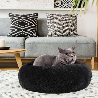 Pet Cat Bed Dog Bed, 5 Sizes for Small Medium Large Pet Cats Dogs, round Donut Cat Beds for Indoor Cats, Anti-Slip Marshmallow Dog Beds, Multiple Colors (60Cm-23.6‘’, Black)