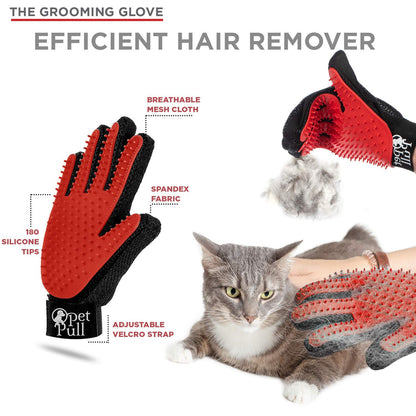 Complete Professional Pet Grooming Kit with Pet Hair Removal Tool Brush Gloves, Self Cleaning Slicker Brush, and Pro Grooming Dog Brush Deshedder Comb to Reduce Shedding (Red)