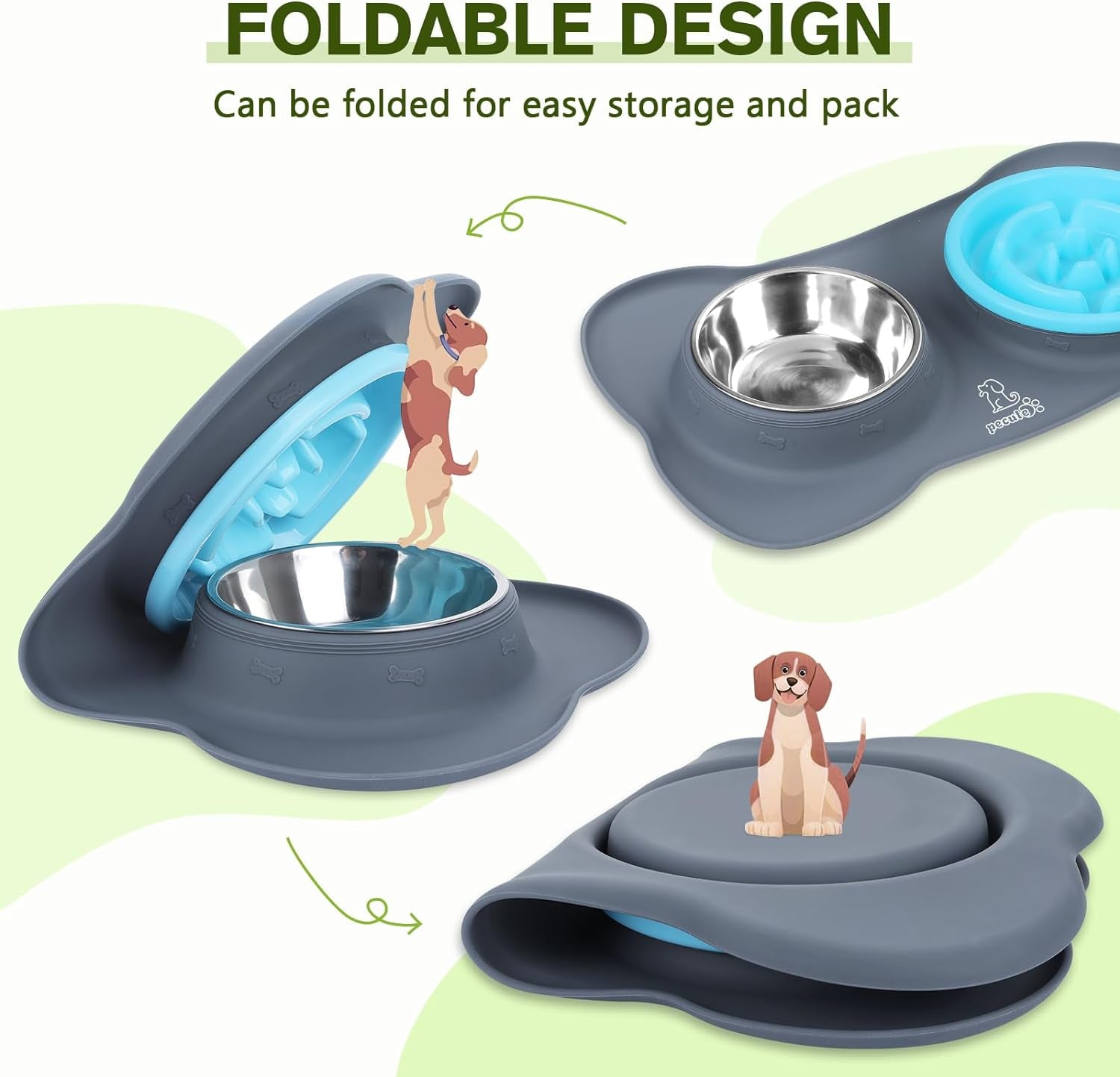 Slow Feeder Dog Bowls to Slow down Eating, Dog Bowl Slow Feeder with No-Spill Non-Skid Silicone Mat, Food-Grade Safe Dog Food Bowls Slow Feeder, Stainless Steel Dog Water Bowl for Dogs Cats