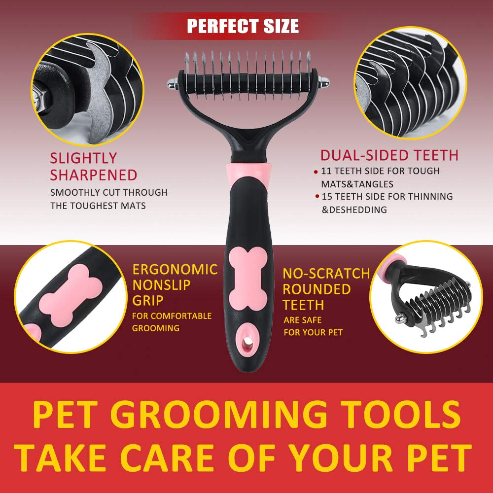 Self Cleaning Slicker Brush for Cat & Dog - Cat Grooming Brushes for Shedding Removes Mats, Tangles and Loose Hair Suitable Cat Brush for Long & Short Hair (Undercoat Pink)