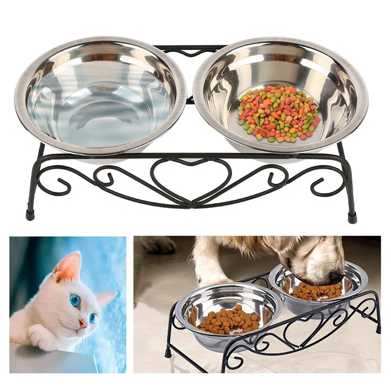 Double Stainless Steel Pet Dog Cat Food Feeding Bowl