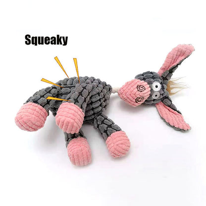 Fun Pet Toy Donkey Shape Corduroy Chew Toy for Dogs Puppy Squeaker Squeaky Plush Bone Molar Dog Toy Pet Training Dog Accessories