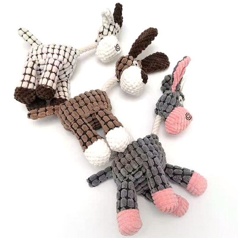 Fun Pet Toy Donkey Shape Corduroy Chew Toy for Dogs Puppy Squeaker Squeaky Plush Bone Molar Dog Toy Pet Training Dog Accessories