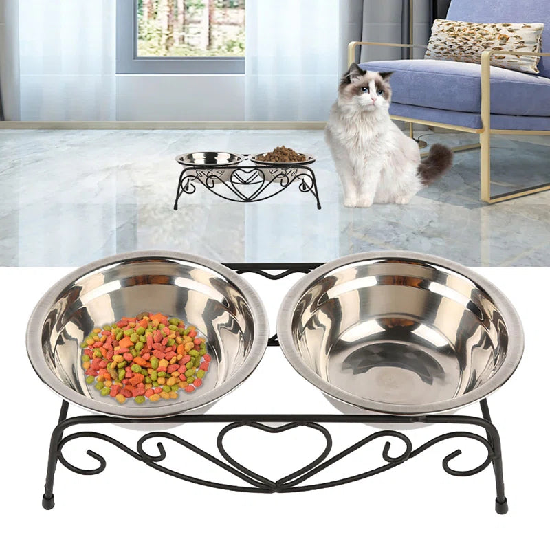 Double Stainless Steel Pet Dog Cat Food Feeding Bowl