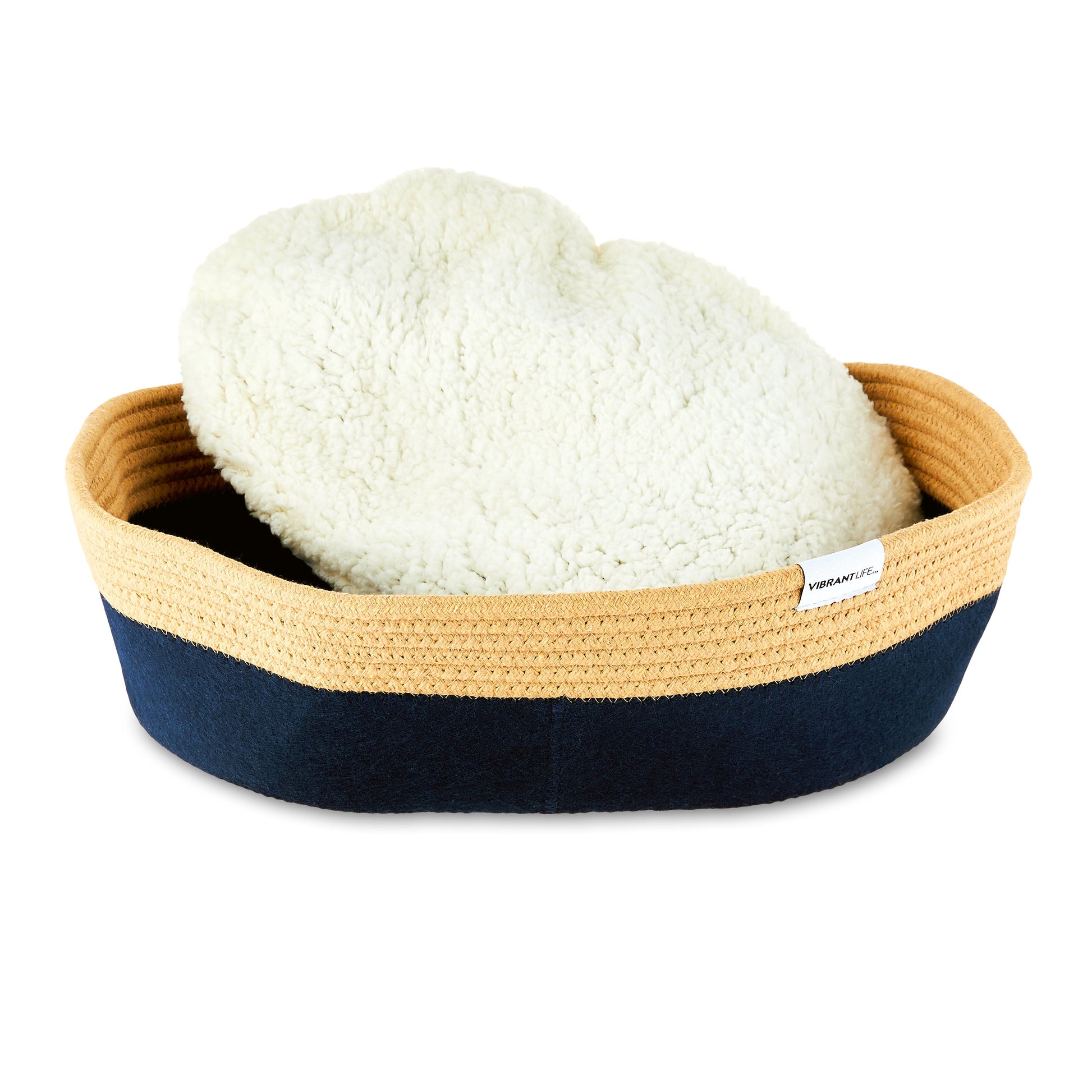 , Pet Beds, 19" Oval Woven Felt Rope Cat Bed, with Catnip, Multi-Color, Small