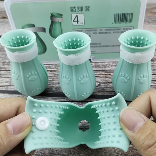 Cat Claw Protector Bath Anti-Scratch Cat Shoes for Cat Adjustable Pet Bath Wash Boots Cat Paw Nail Cover Pet Grooming Supplies
