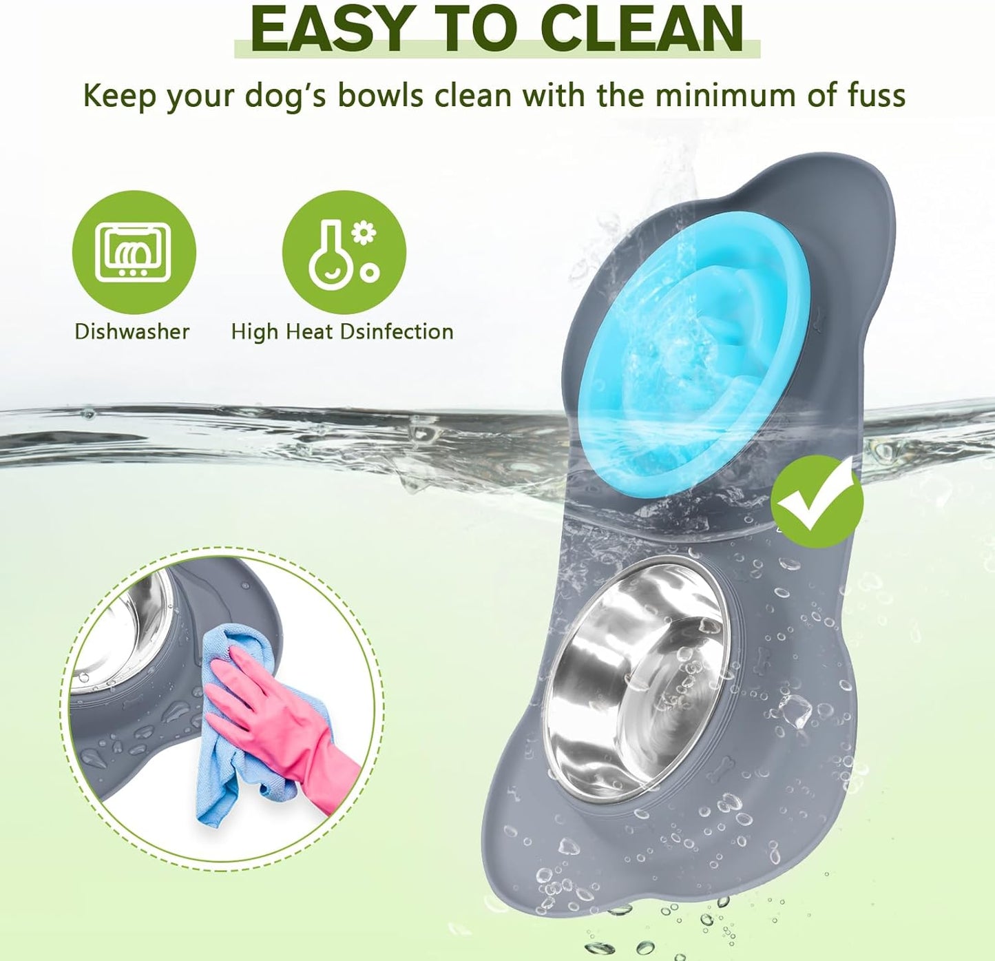 Slow Feeder Dog Bowls to Slow down Eating, Dog Bowl Slow Feeder with No-Spill Non-Skid Silicone Mat, Food-Grade Safe Dog Food Bowls Slow Feeder, Stainless Steel Dog Water Bowl for Dogs Cats