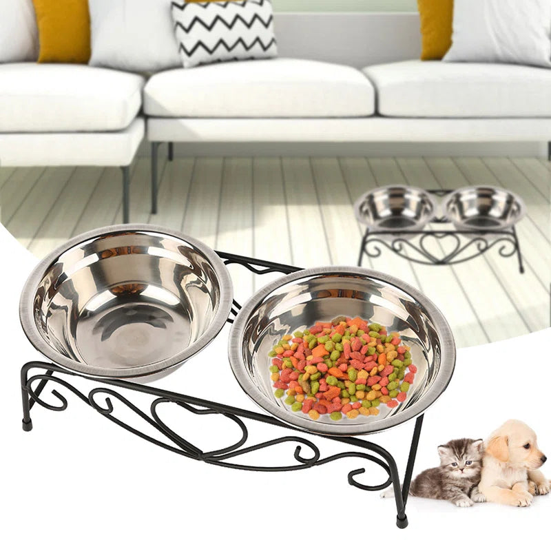 Double Stainless Steel Pet Dog Cat Food Feeding Bowl
