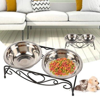 Double Stainless Steel Pet Dog Cat Food Feeding Bowl